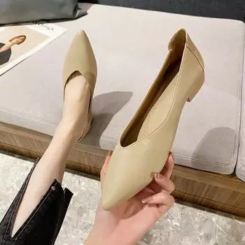2025 new shoes leather soft leather soft sole flat shoes female grandma shoes pointed single shoes boat shoes ladyshoes S307-2 35 чёрный