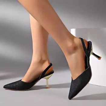 2025 new simple and elegant women s high-heeled sandals pointed sandals stiletto high heels 35 чёрный