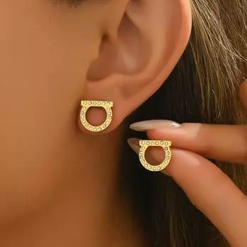 2025 new simple women s earrings versatile inlaid zircon letter design stud earrings personalized niche earrings women