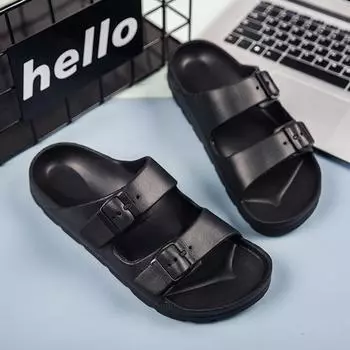 2025 new slippers men s summer home indoor bathing wear-resistant outer wear beach sports stepping on shit feeling one-word sandals 36