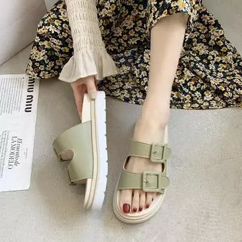 2025 new slippers women s summer wear trend increase fashion versatile Internet celebrities beach thick bottom sports cool slippers women 35 зелёный