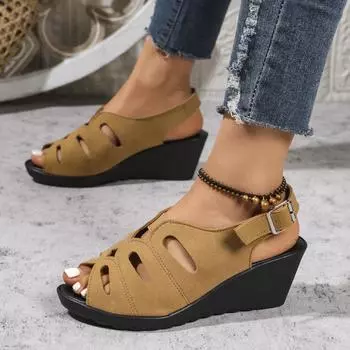 2025 new slope heel fish mouth hollow large size women s beach sandals 36 жёлтый