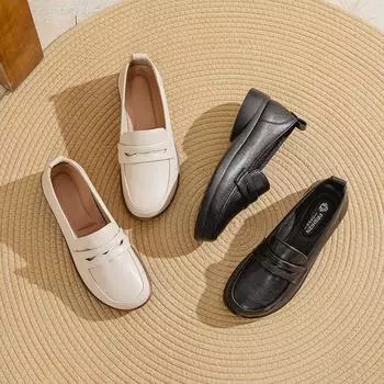 2025 new soft-soled mother shoes, pregnant women s single shoes, comfortable flat-soled ultra-soft leather shoes, middle-aged and elderly women s 35 чёрный