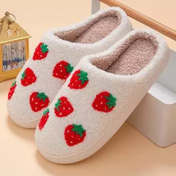 2025 new special cotton slippers women ins wind strawberry upper fashion warm home autumn and winter slippers 36-37 (suitable for 35-36 feet)