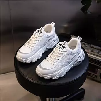 2025 new sports shoes women s Korean version of versatile casual platform dad shoes women s spring height increase breathable leather women s shoes 35