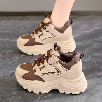 2025 new spring and autumn platform Internet celebrity dad shoes women s inner height increase lightweight sports shoes super fire small casual shoes 35 чёрный