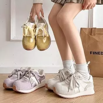 2025 new spring and summer German training sports running casual versatile women s platform sole lightweight round head dad waffle Forrest Gump shoes 35 жёлтый