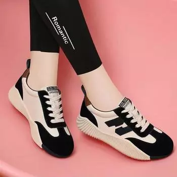 2025 new spring and summer soft-soled women s sports and leisure shoes women s dad travel shoes leather U little white shoes women 36