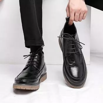 2025 new spring British style leather shoes men s retro business dress casual lace-up solid color youth leather shoes men 38 чёрный