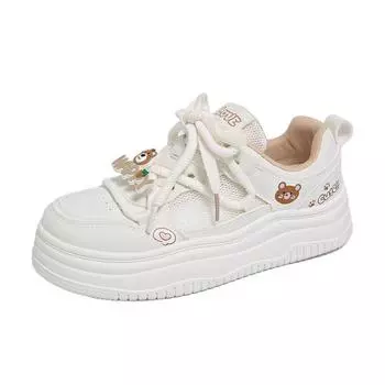 2025 New Spring Comfortable Breathable Mesh Shoes Korean Version Students Sports Versatile Casual Shoes Platform Sneakers Women 35 белый