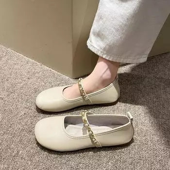 2025 New Spring Fashion Versatile One-word Belt Single Shoes Women s Low Heel Comfortable Casual Doudou Shoes 36