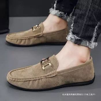 2025 new spring lazy pedal beanie shoes men s anti-velvet matte leather business casual leather shoes trendy shoes 39
