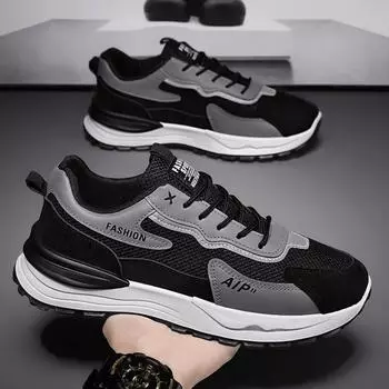 2025 New Spring Men s Mesh Breathable Dad Shoes Athleisure Trendy Shoes Thick-soled Heightened Labor Protection Shoes 39