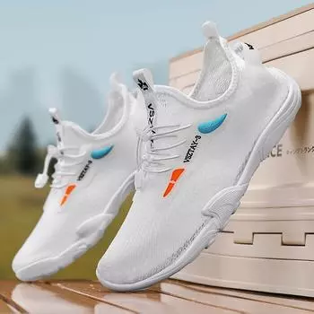 2025 New Spring Trendy Knit Sneakers Lightweight Breathable Casual Men Shoes Fashionable Comfort Walking Stylish Running Shoe 39 бежевый