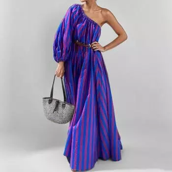 2025 new spring women s clothing temperament elegant one-shoulder dress waist pendulum dress S фиолетовый