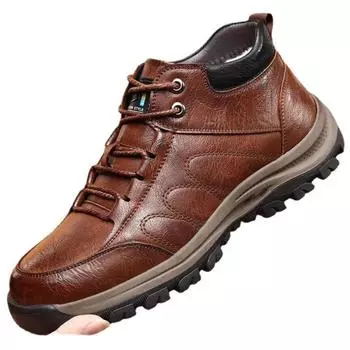 2025 new style mountaineering men s shoes winter plus velvet warm outdoor sports casual leather shoes simple outdoor men s shoes 39