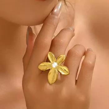 2025 new style women s ring niche flower inlaid pearl design hollow ring versatile index finger ring