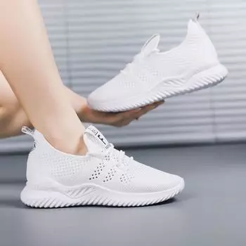 2025 new style women s shoes autumn fly knit white shoes fashionable casual shoes women sneakers height-increasing flat shoes 36