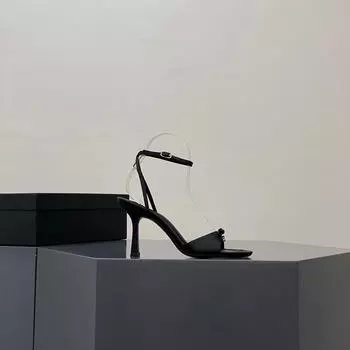 2025 new summer bow satin high heels women s sexy rhinestone letter thin heel open toe cool slippers pink 34