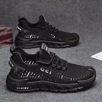 2025 new summer breathable fly-woven mesh shoes men s versatile running sports shoes soft-soled casual driving men s shoes 39 бежевый