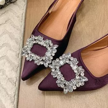 2025 new summer French rhinestone bag head sandals fairy shoes high sense pointed high heel versatile single shoes 35 чёрный