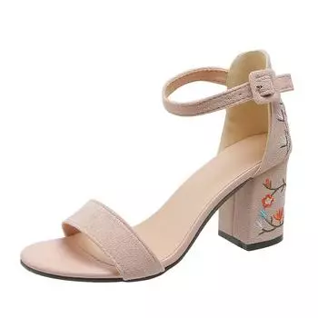 2025 new summer one-word sandals matte fairy wind outer size large size thick heel high heel sandals 2025 35