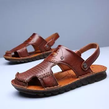 2025 new summer sandals men s outdoor leather casual beach shoes men s cowhide beef tendon sole outer slippers 38
