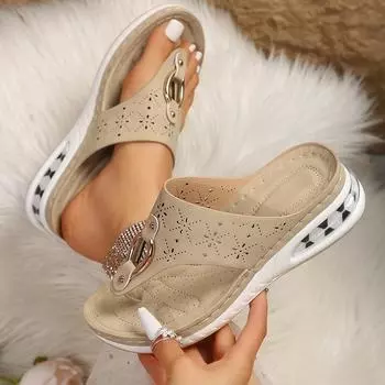 2025 New Summer Women s Wedge Sandals Open Toe Fashion Gladiator Non-slip Leather Women s Sandals Casual Beach Women s Slippers 36