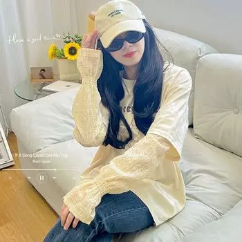 2025 New Sunscreen Oversleeve Ice Silk Women s Summer Outdoor Driving Cycling UV Protection Loose Easiest for Match Ice Sleeve Butterfly sleeve-yellow [polyester + spandex]]