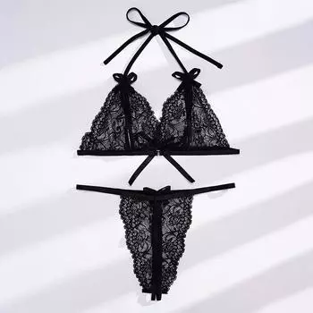 2025 новый трехточечный сексуальный перспективный кружевной свободный открытая промежность молочное искушение бретельки секс-нижнее белье женщины S