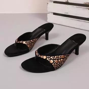 2025 New Trend Fashion Flip-flops Female Design Brand Luxury Female High Heels Outdoor Slippers 35 коричневый