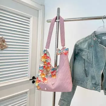 2025 new tulip fresh large capacity messenger bag shoulder tote bag floral elegant fashion bag чёрный