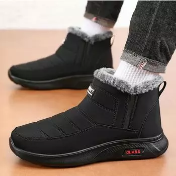 2025 New Waterproof Snow Boots for Men Slip-On Warm Thicked Plush Ankle Boots Male Flat Heel Non-Slip Cotton Padded Shoes Man 39 чёрный