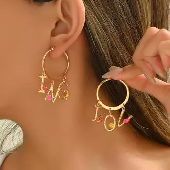 2025 New Wind Women s Earrings Personalized Dripping Oil Love English Alphabet Design Earrings Versatile Earrings Women