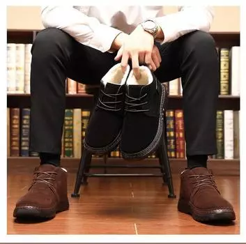 2025 new winter men s cotton shoes fleece thickened lace-up extra large size flat heel non-slip minus 50 degrees men s cotton shoes 38 чёрный