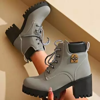 2025 New Winter Women Boots Trend Lace-up Fashion Designer Shoes Casual Comfortable Heels Ankle Boots for Women Zapatos De Mujer 35