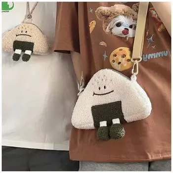 2025 New Women Cartoon Rice Ball Plush Shoulder Bags Women Crossbody Bags Neck Purse Bag Satchel Feminina белый