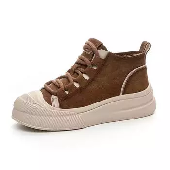 2025 New Women Casual Sneakers Quality Genuine Leather Mixed Colors Flat Platform Lightweight College Style High Top Board Shoes 35