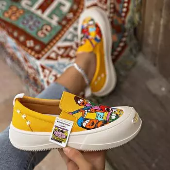 2025 New Women Flat Sneakers Casual Fashionable Platform Shoes Korean Style One Step Walking Shoes Summer Flat Sneakers Women 35