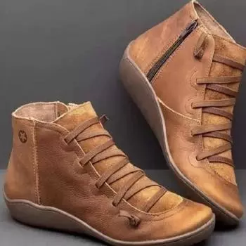 2025 New Women s Ankle Boots PU Leather Solid Color Casual Lace-up Design Non-slip Thick Sole Botas Mujer Outdoor Walking Boots 36 чёрный