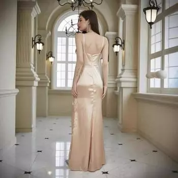 2025 new women s clothing, sleeveless suspenders, mid-waist champagne bridesmaid dress, slim temperament S шампанского