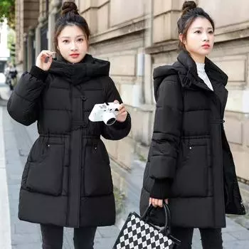 2025 New Women s Cotton Clothing Winter Hooded Women s Cotton Jacket Fashion Versatile Student Korean Version Padded Jacket with Large Pockets S