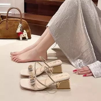 2025 New Women s Fashionable Rhinestone High-heeled Sandals Summer Women s Sexy Sandals Women s Leather Sandals Plus Size 35