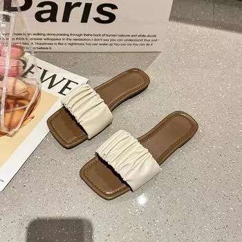 2025 New Women s Flat Slippers Casual Fashion Pleated Women s Sandals Designer Open Toe Outdoor Beach Slippers Sandalias Mujer 36