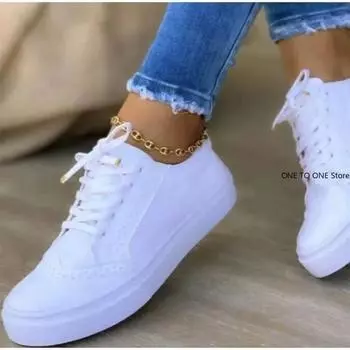 2025 New Women s Low-top Vulcanized Shoes Round Toe Casual Shoes Flat Lace-up Walking Shoes Women Versatile Comfortable Tenis 35 белый
