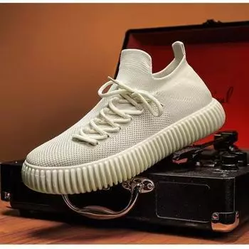 2025 New Women s Mesh Shoes Men s Casual Walking Soft Soled Driving Shoes Elastic Socks Sports Student Board Shoes 35 серый