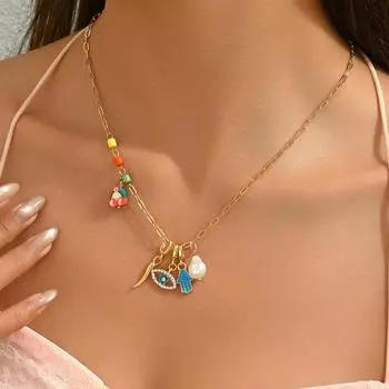 2025 New Women s Necklace Personalized Drip Oil Design Diamond Devil s Eye Long Pendant Clavicle Chain Necklace