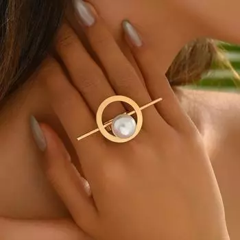 2025 new women s open ring geometric round inlaid pearl design personalized ring jewelry
