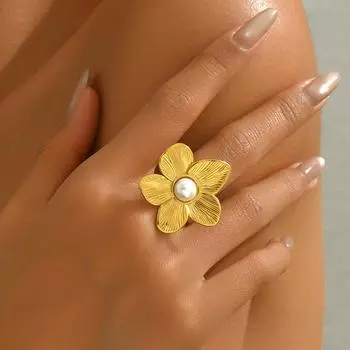 2025 New Women s Open Ring Personalized Floral Pearl Design Premium Ring Versatile Plain Ring