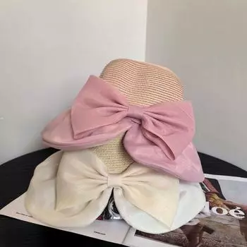 2025 new women s summer organza bow sunshade sunscreen hat seaside vacation beach big brim bucket hat M56-58cm